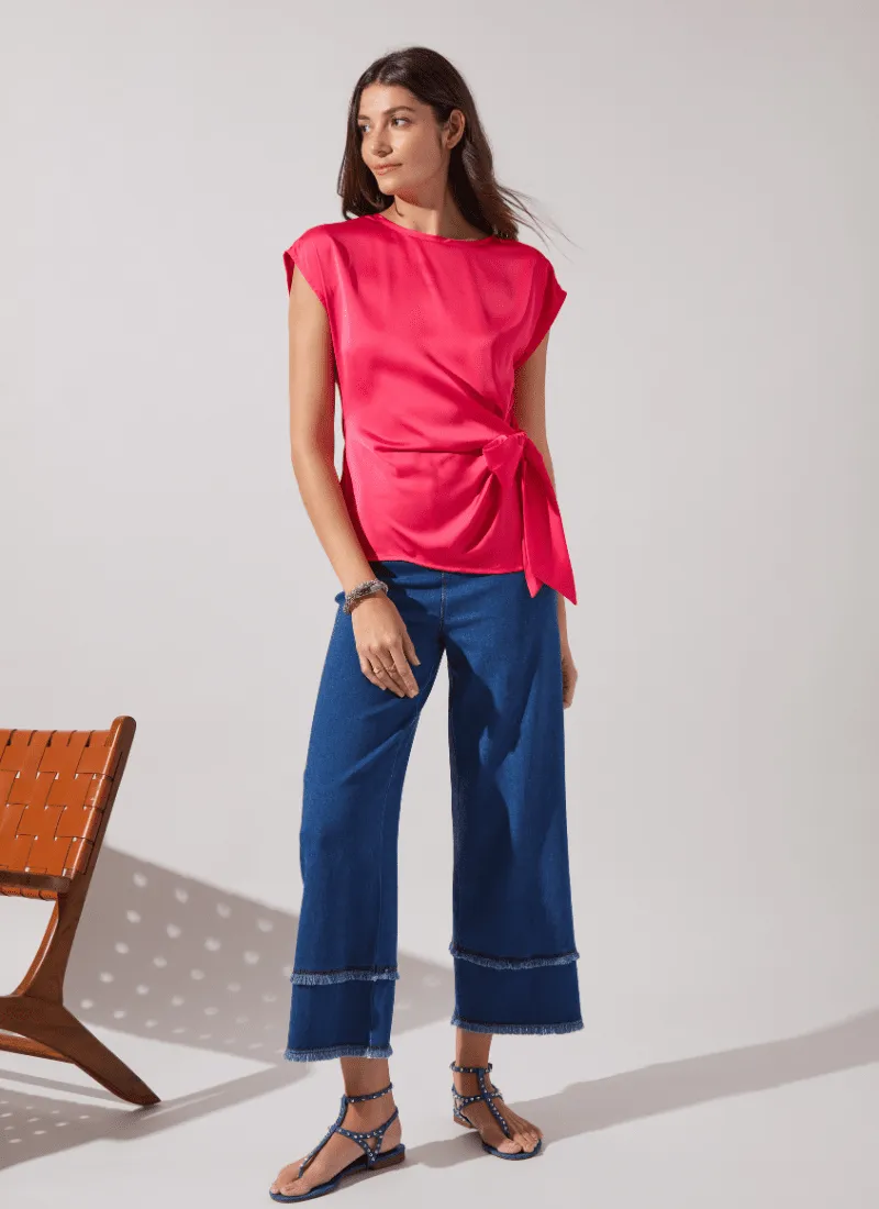 Fringe Hi Waist Wide Leg Crop Denim (26" Inseam)