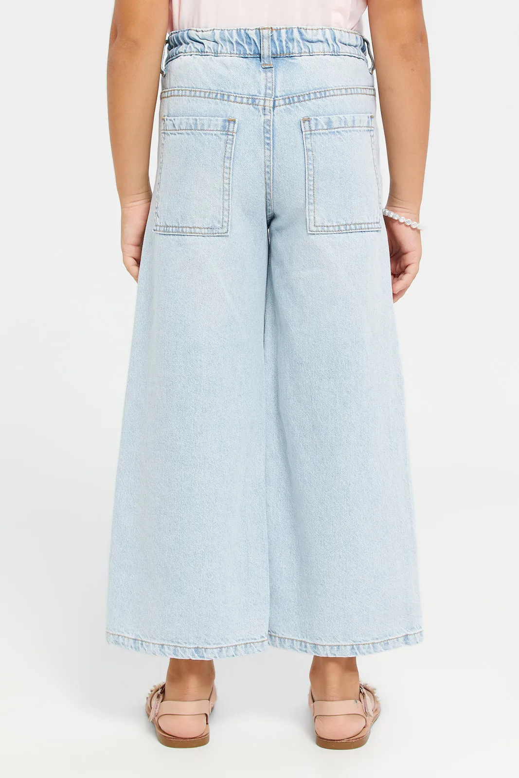Girls Blue Knee Cargo Jeans