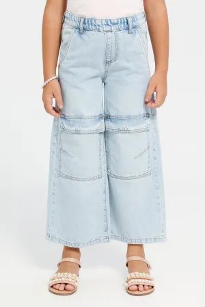 Girls Blue Knee Cargo Jeans