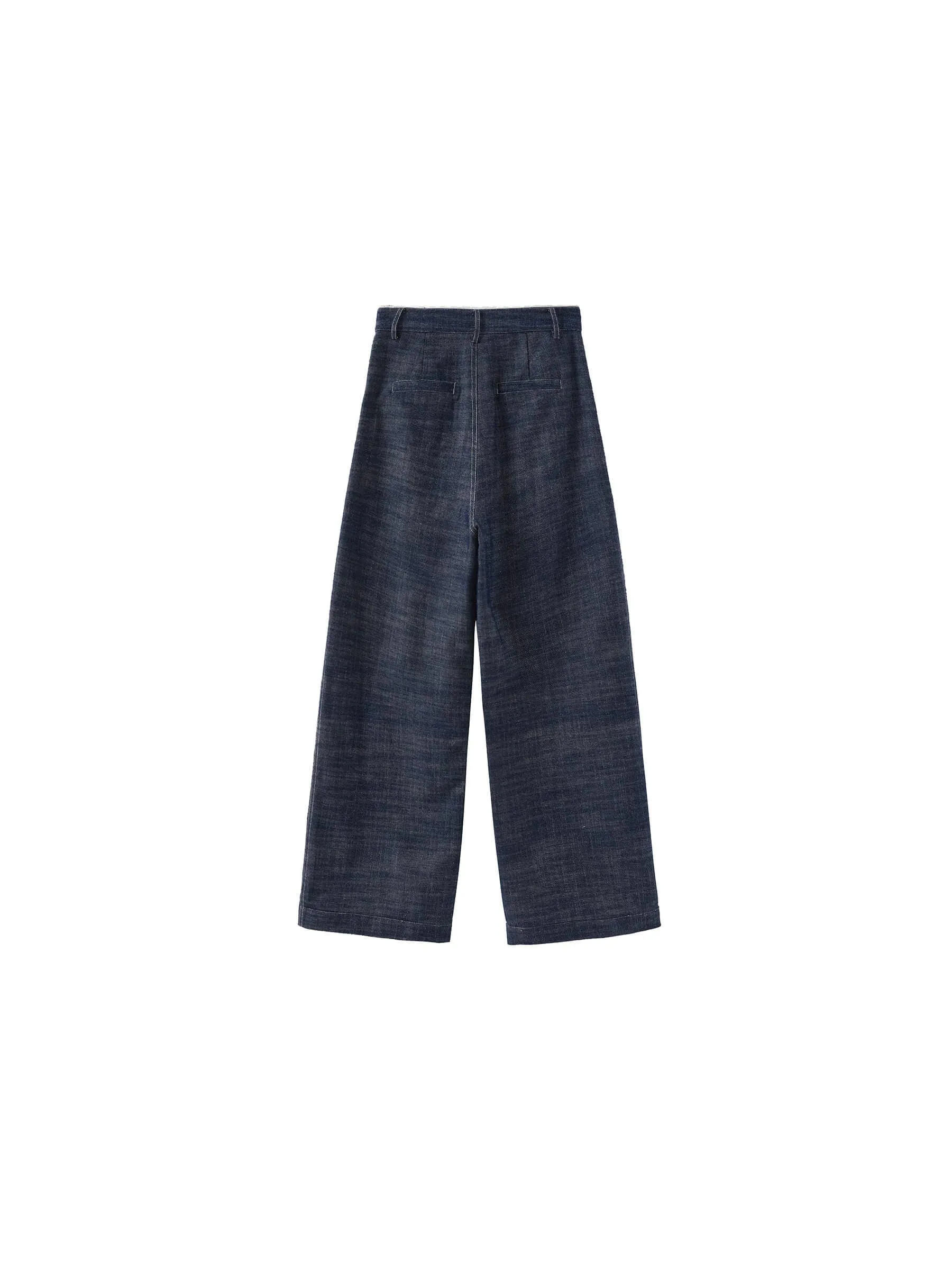Linen-Cotton Lace Wide-Leg Straight Jeans: Navy / M