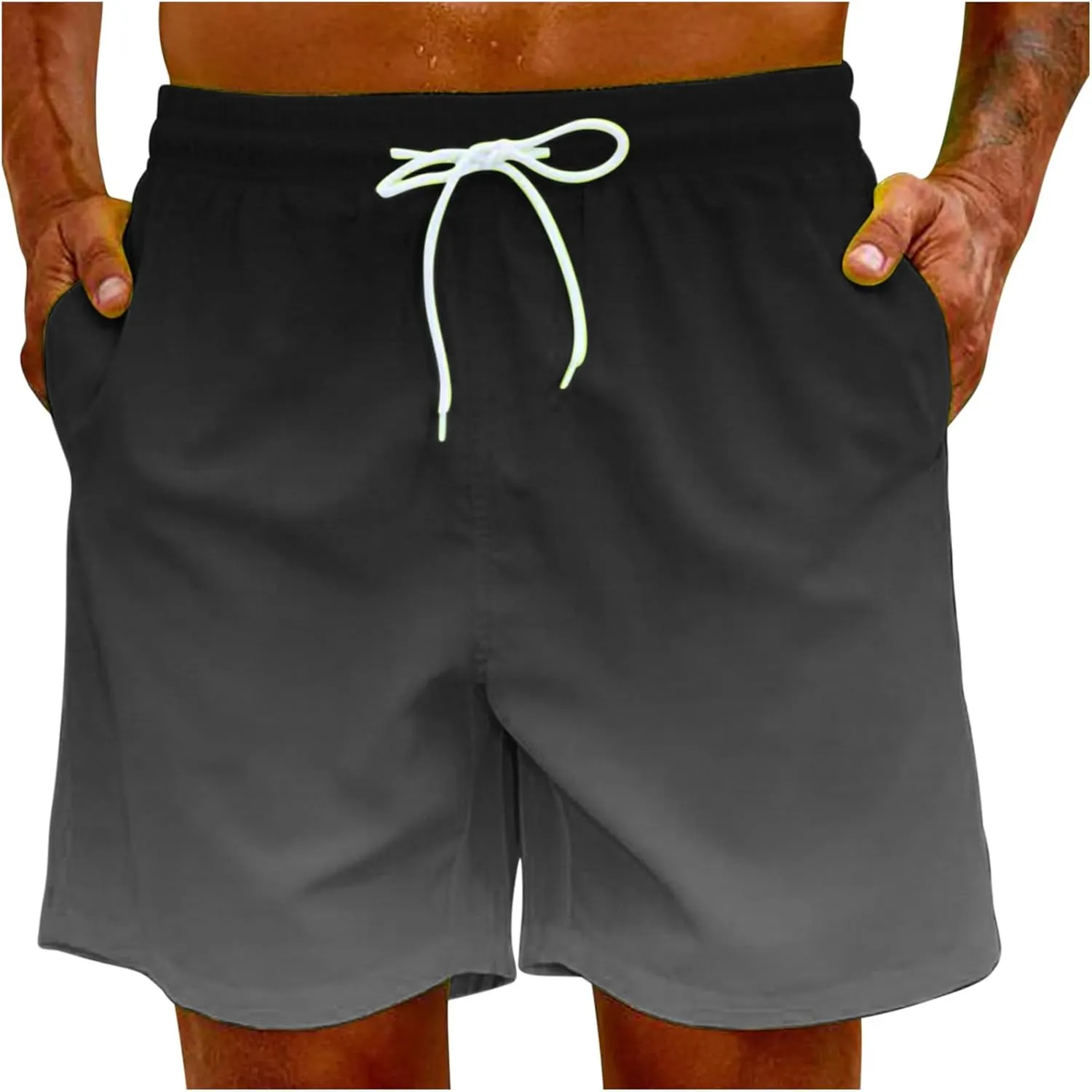 Mens Summer Beach Short Pants Gradient Drawstring Elastic Stretch Casual Shorts Multi-Pocket Fast Dry Baggy Jorts