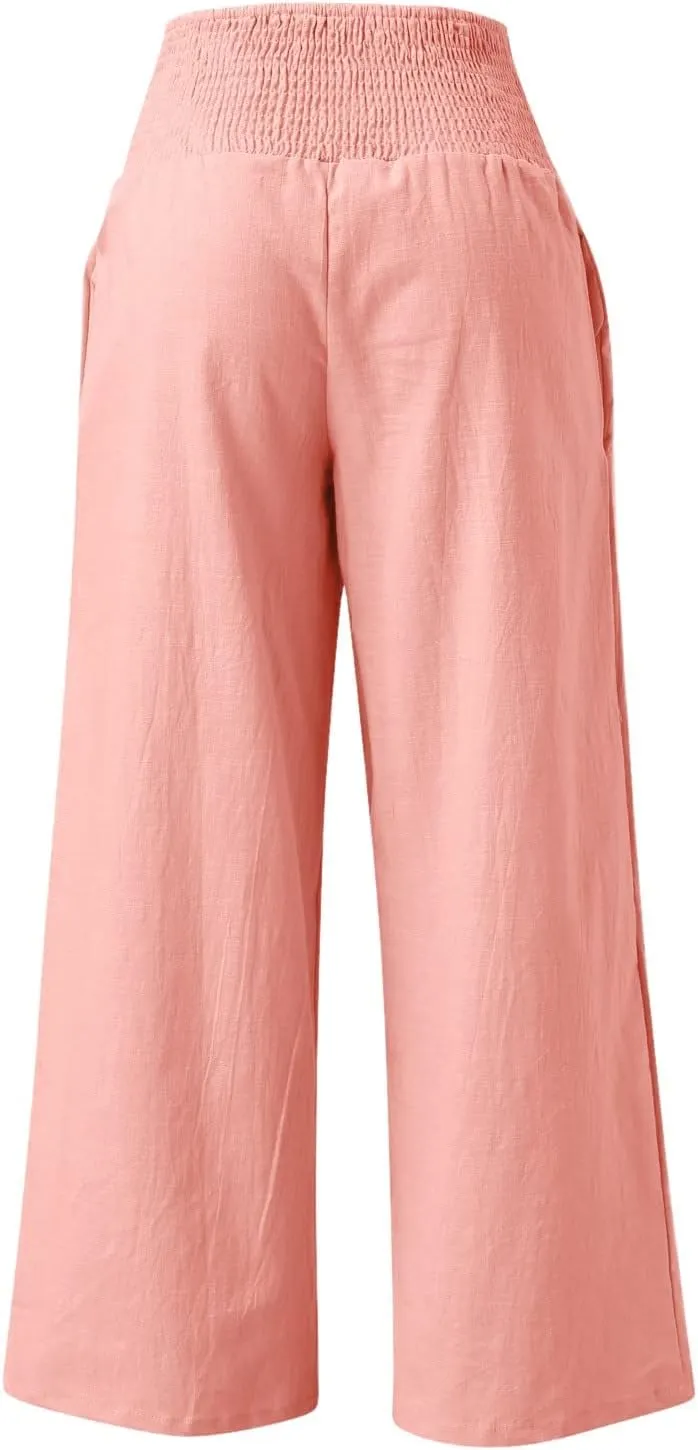 Palazzo Capri Pants for Women 2025 Baggy Y2K Summer Stretchy Boho Beach Pants High Waist Plus Size Lounge Palazzo Trousers