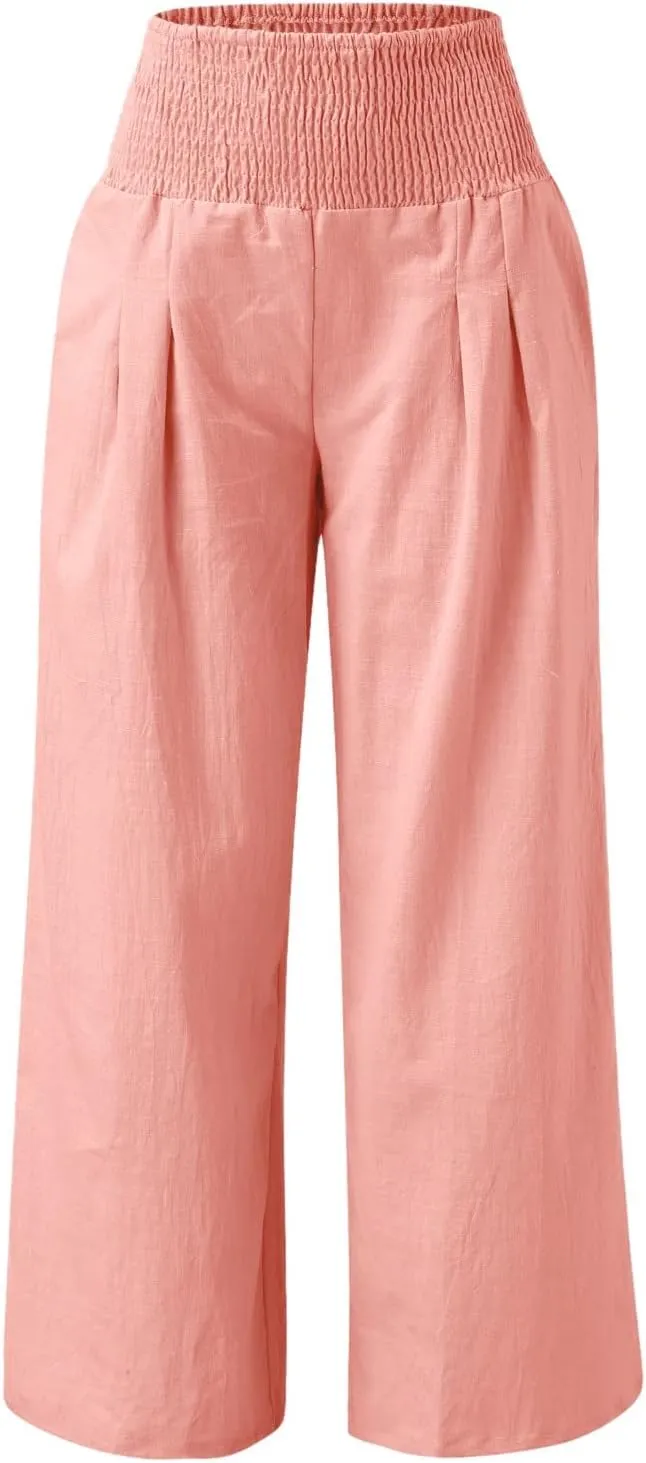 Palazzo Capri Pants for Women 2025 Baggy Y2K Summer Stretchy Boho Beach Pants High Waist Plus Size Lounge Palazzo Trousers
