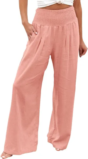 Palazzo Capri Pants for Women 2025 Baggy Y2K Summer Stretchy Boho Beach Pants High Waist Plus Size Lounge Palazzo Trousers
