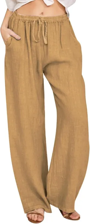 PTOLOCIF Cotton Linen Pants Women,Wide Leg Harem Pants Loose Elastic Waist Palazzo Pants Comfy Lounge Baggy Sweatpants