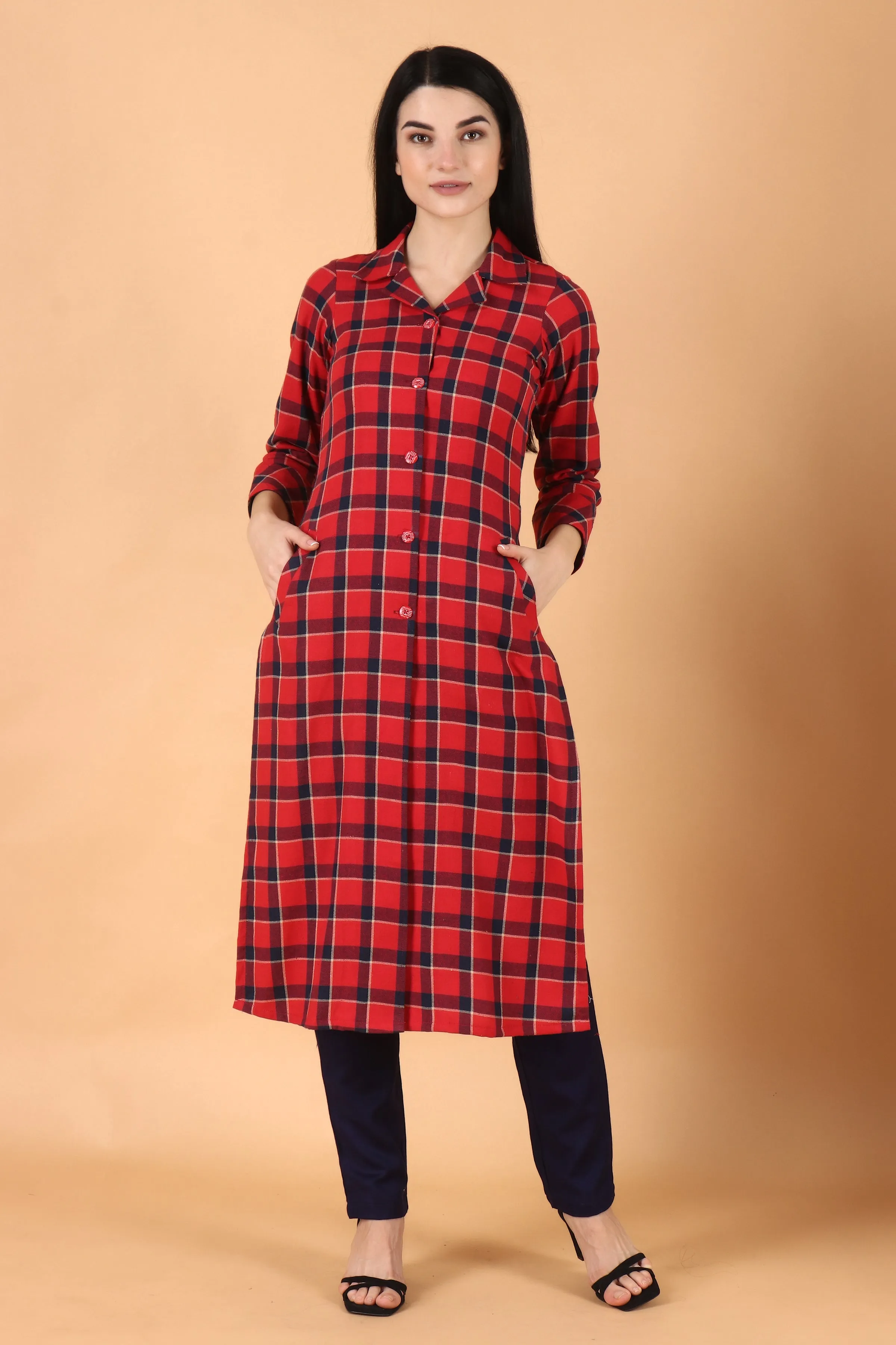 Red Checked Woollen Kurta
