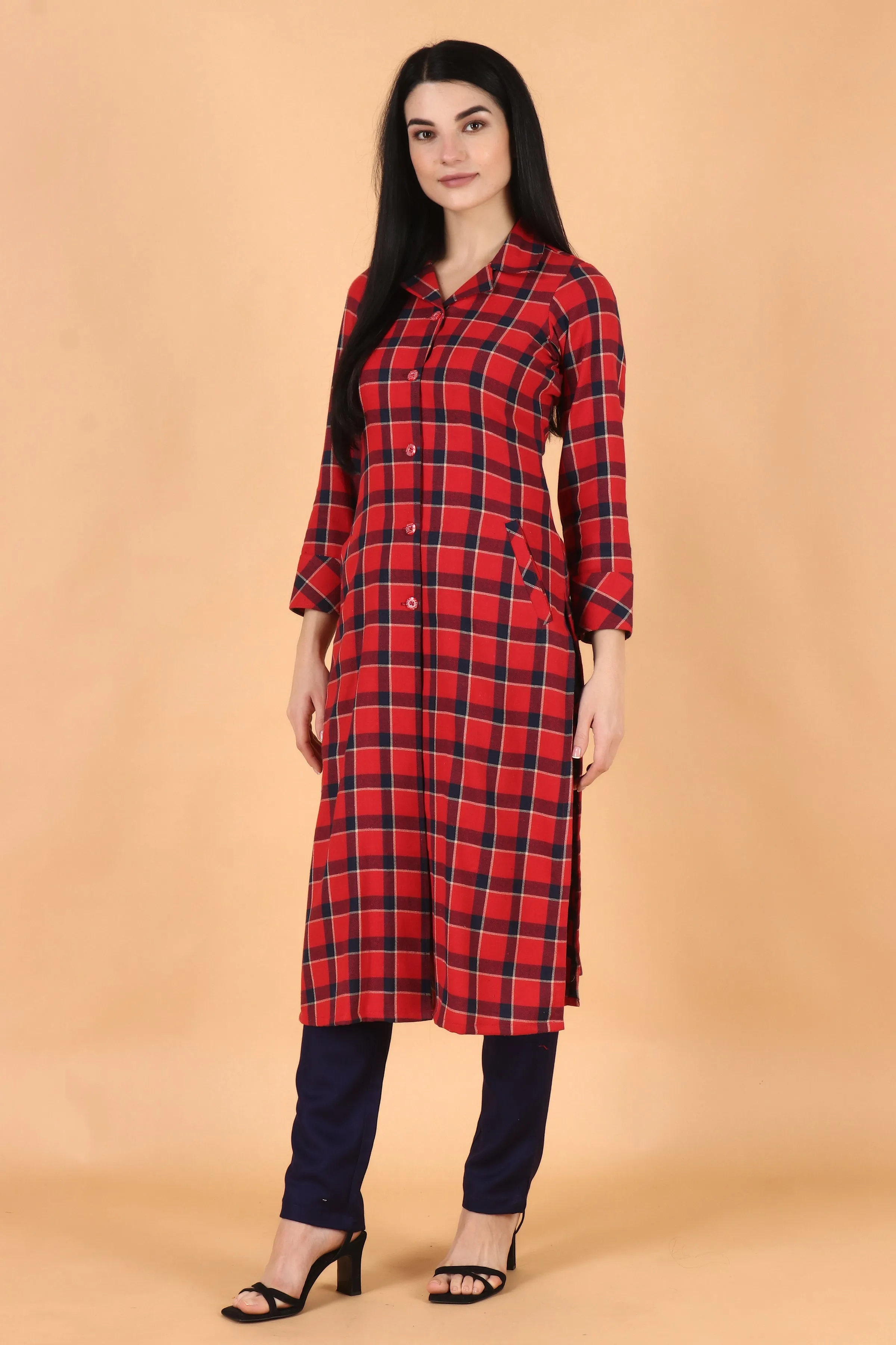 Red Checked Woollen Kurta