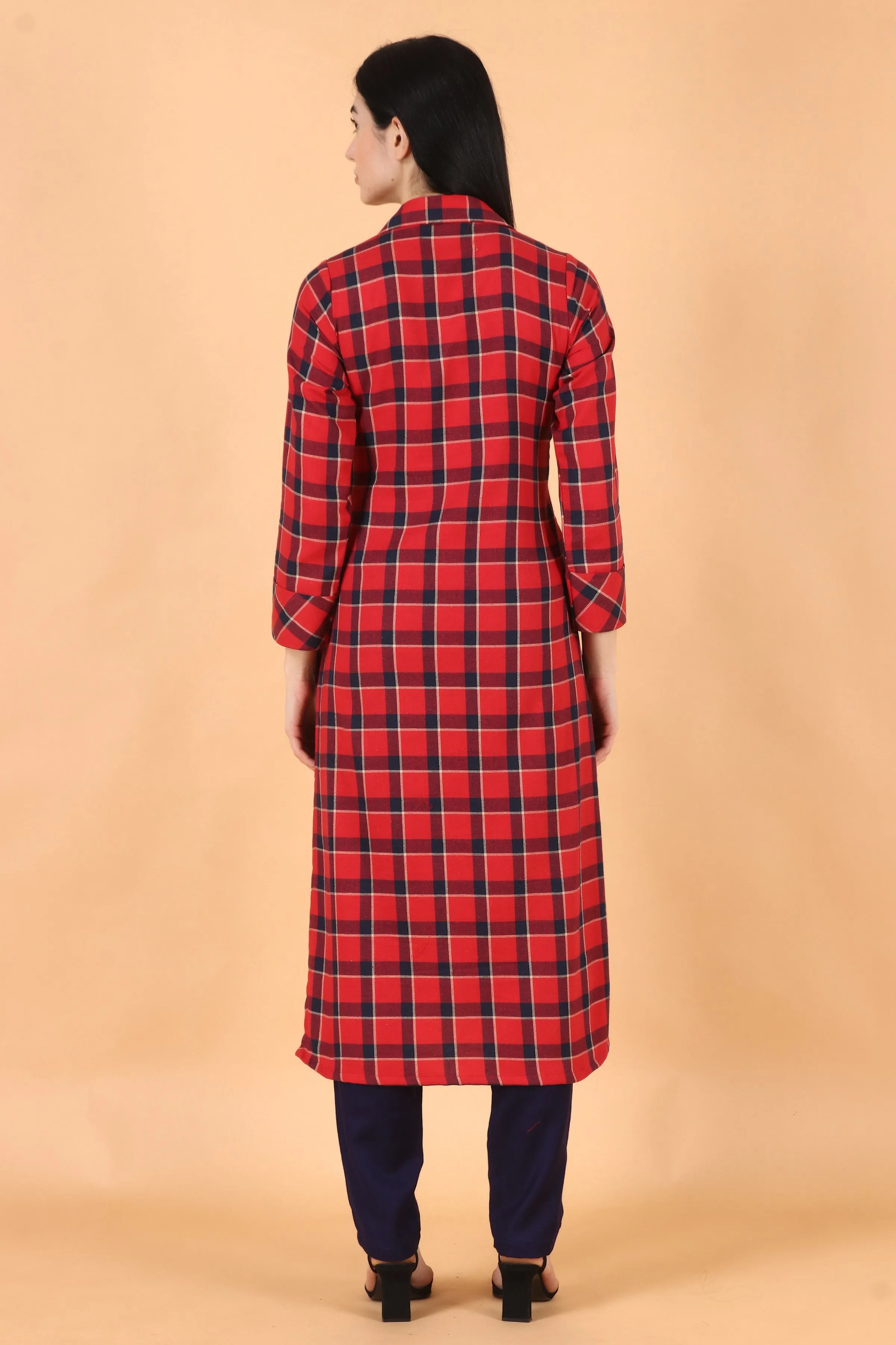 Red Checked Woollen Kurta