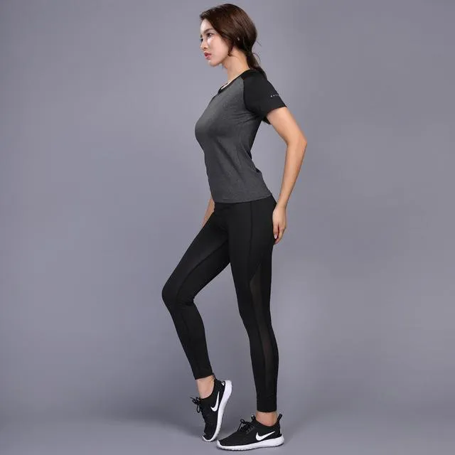 Sexy Yoga Set Women Fitness Running Shirt Pants Breathable Gym Workout Clothes Compressed Yoga Leggings Sport Suit