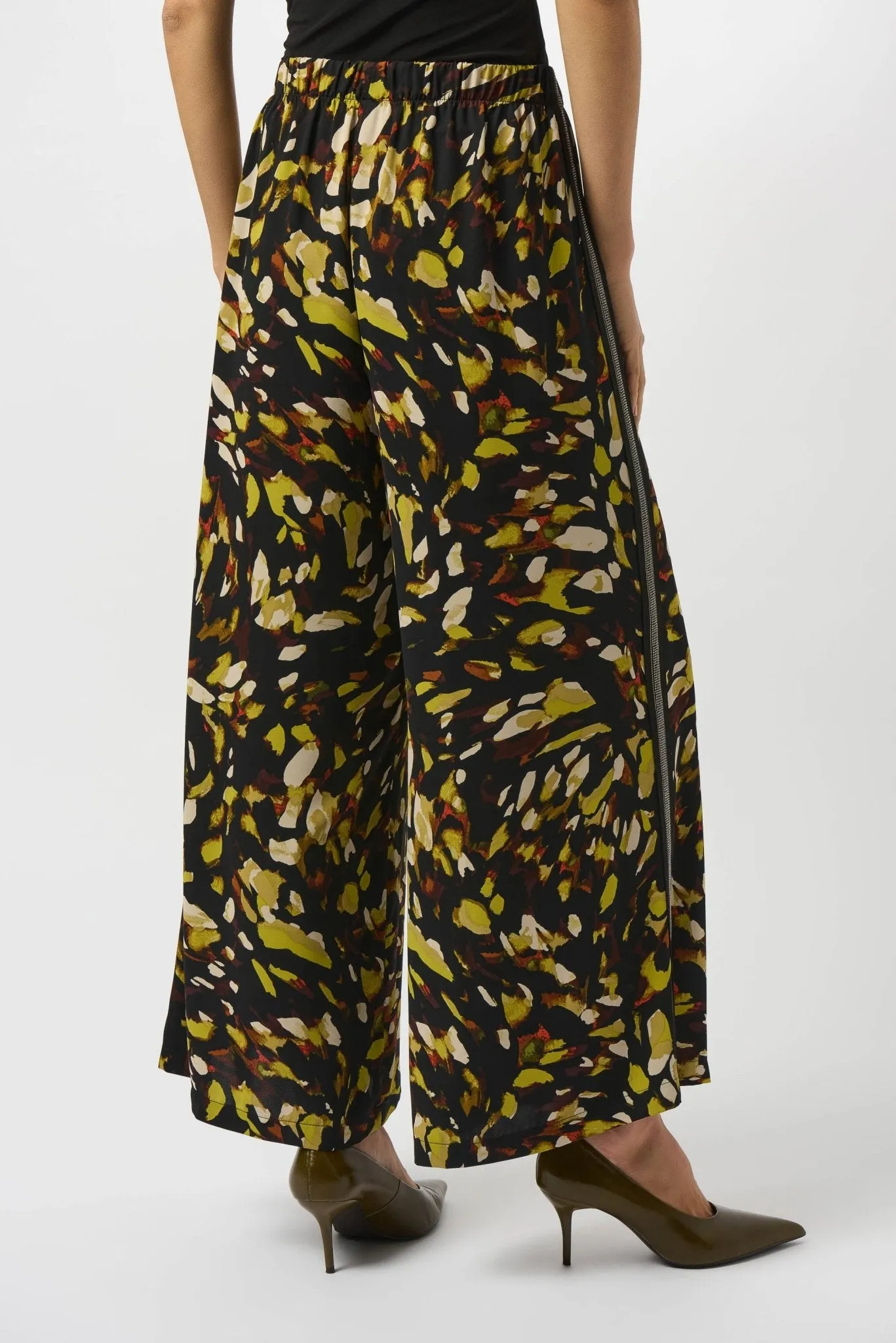 Soft Twill Animal Print Wide-Leg Pants