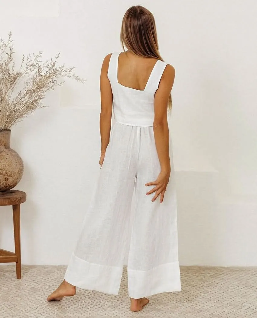 Square Neck Sleeveless Top and Pants Set- By Lustmia