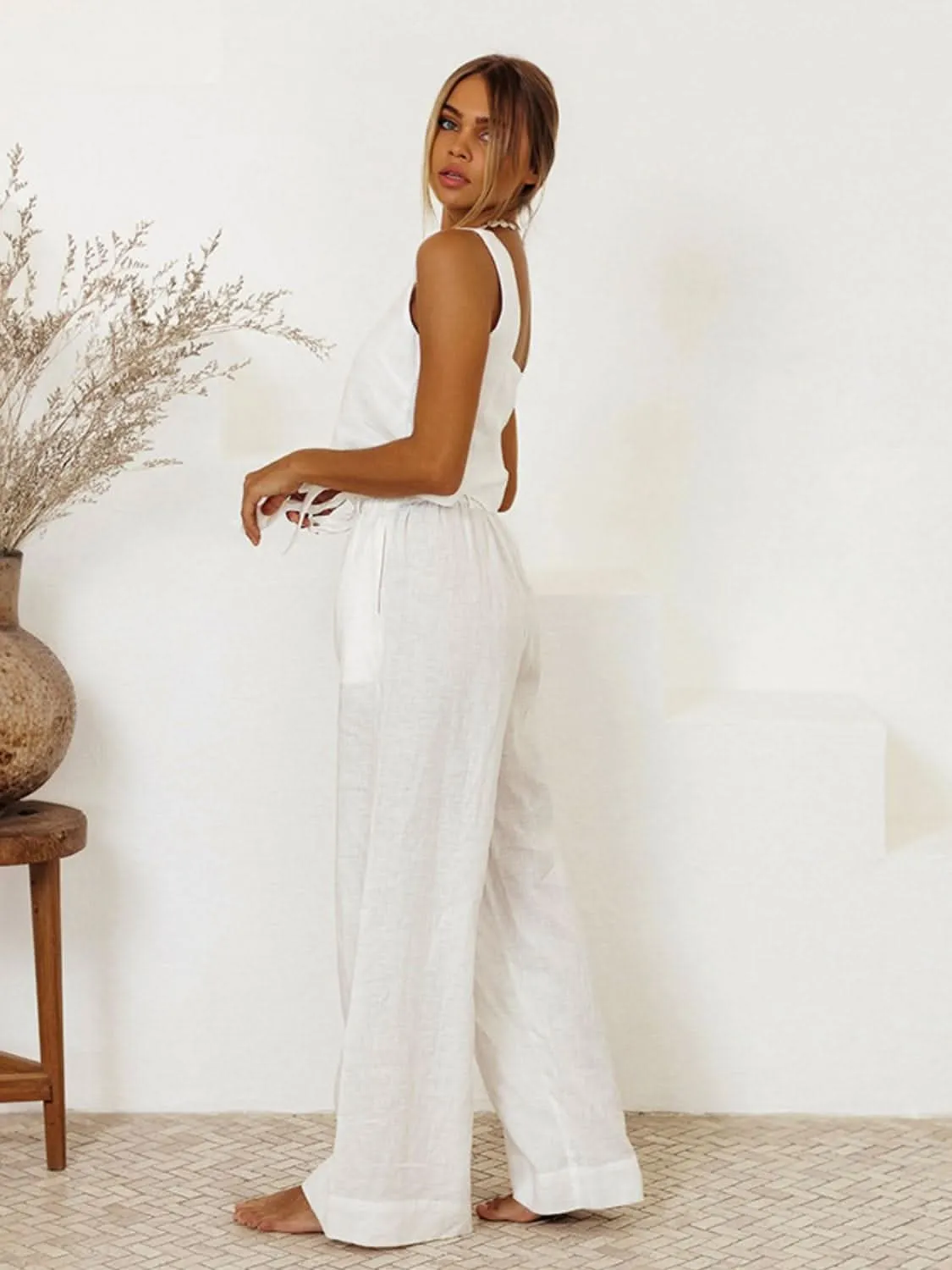 Square Neck Sleeveless Top and Pants Set- By Lustmia