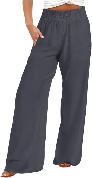 TARIENDY Linen Wide Leg Pants for Women Ladies Elastic high Waisted Outfits 2025 Wide Leg Pants Lightweight Casual Trousers