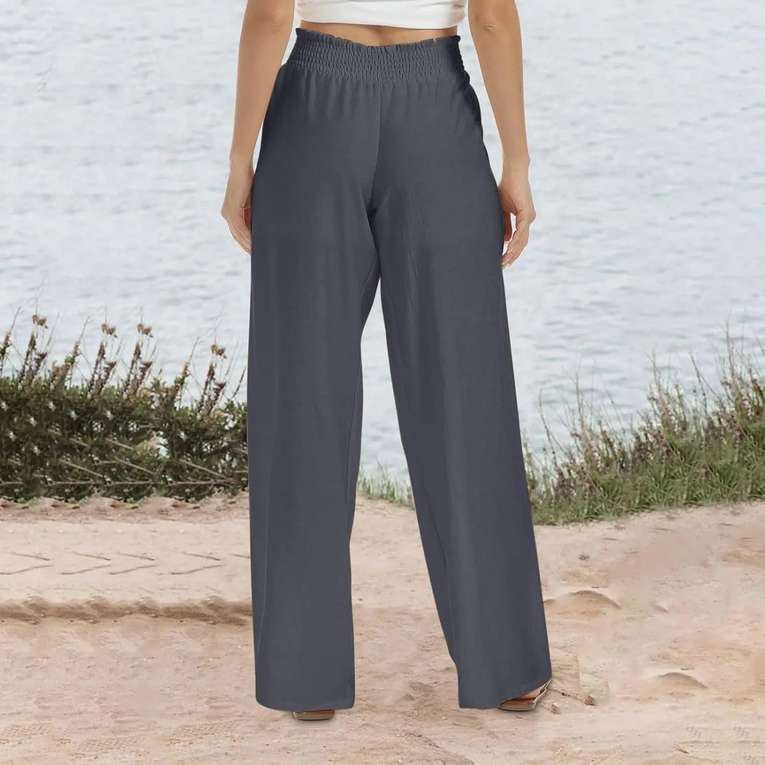 TARIENDY Linen Wide Leg Pants for Women Ladies Elastic high Waisted Outfits 2025 Wide Leg Pants Lightweight Casual Trousers