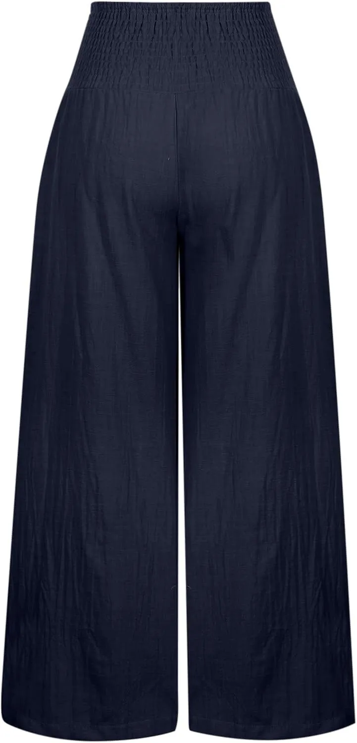 TARIENDY Palazzo Pants for Women Dressy Ladies high Waist Beach Outfits Wide Leg Casual Pants Lightweight Elastic Trousers