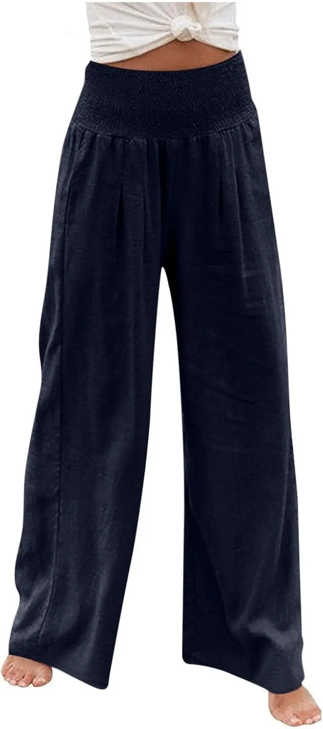 TARIENDY Palazzo Pants for Women Dressy Ladies high Waist Beach Outfits Wide Leg Casual Pants Lightweight Elastic Trousers