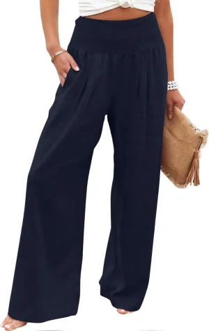 TARIENDY Palazzo Pants for Women Dressy Ladies high Waist Beach Outfits Wide Leg Casual Pants Lightweight Elastic Trousers