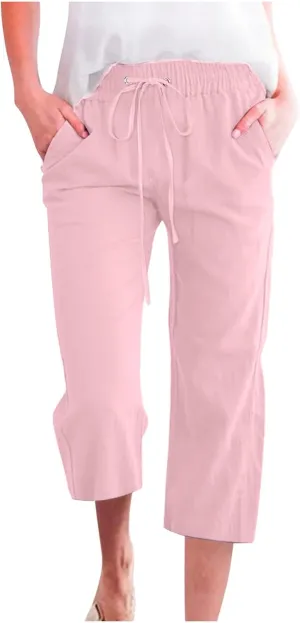 TARIENDY Stretchy Capris for Women Women's high Waist Wide Leg Capris 2025 Summer Casual Outfits Elastic Drawstring Pants