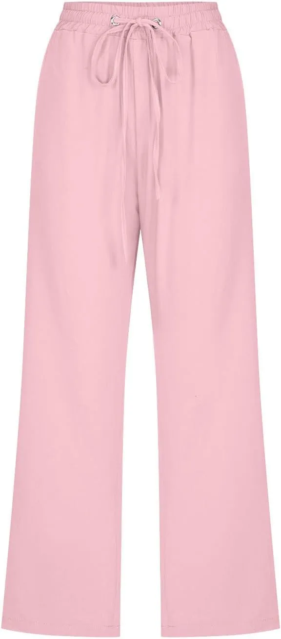 TARIENDY Stretchy Capris for Women Women's high Waist Wide Leg Capris 2025 Summer Casual Outfits Elastic Drawstring Pants