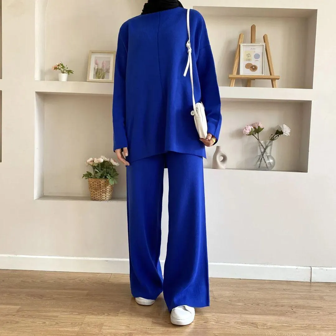 Women's Casual Woolen Sweater Wide-leg Trousers Suit